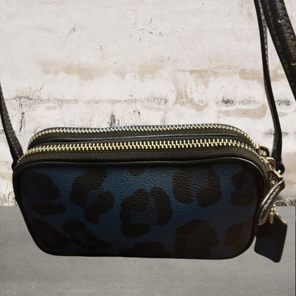 Coach Ocelot Cheetah Black and Blue Mini Crossbody Bag - Picture 4 of 8